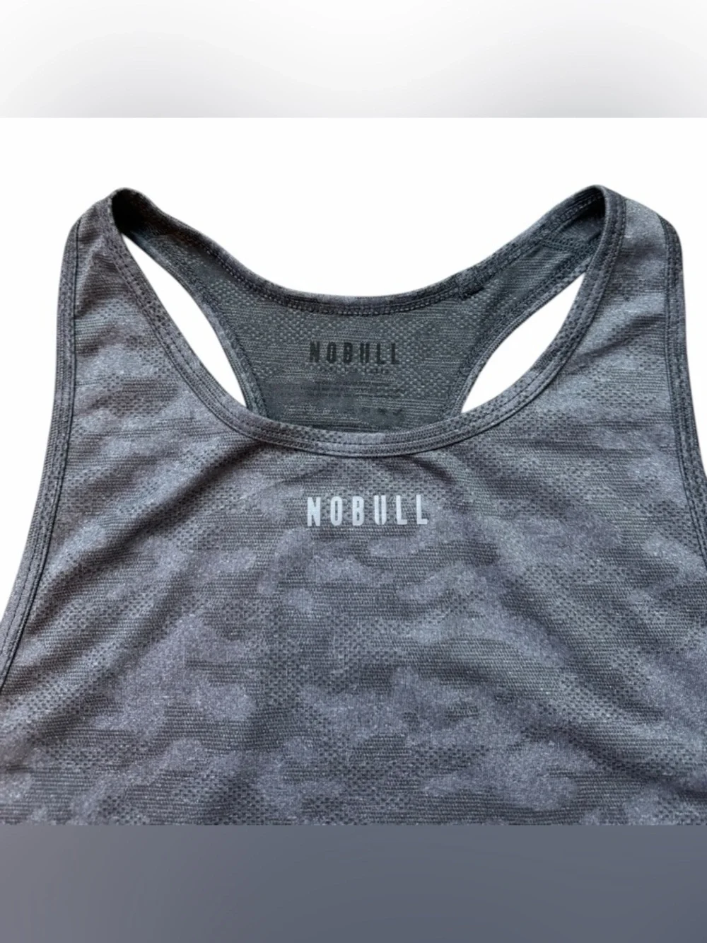 NOBULL Women’s High-Neck Charcoal Gray Camo Racerback Tank - Picture 2 of 4